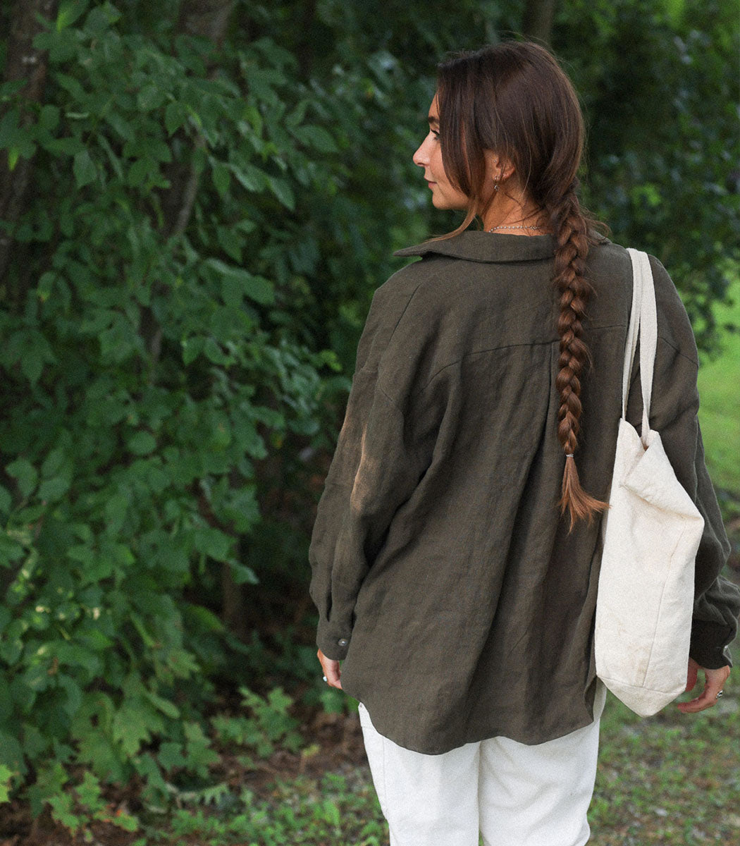 Loose cotton gauze shirt | PARKA- LICHEN