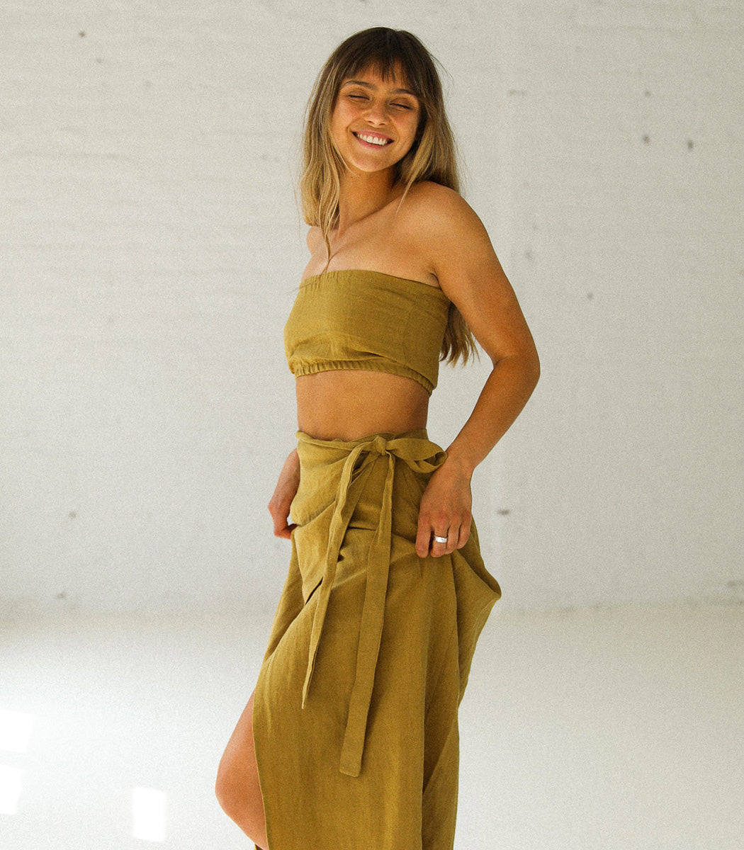 CAVALLO" tube top - 100% Organic Linen - GOLDEN GREEN